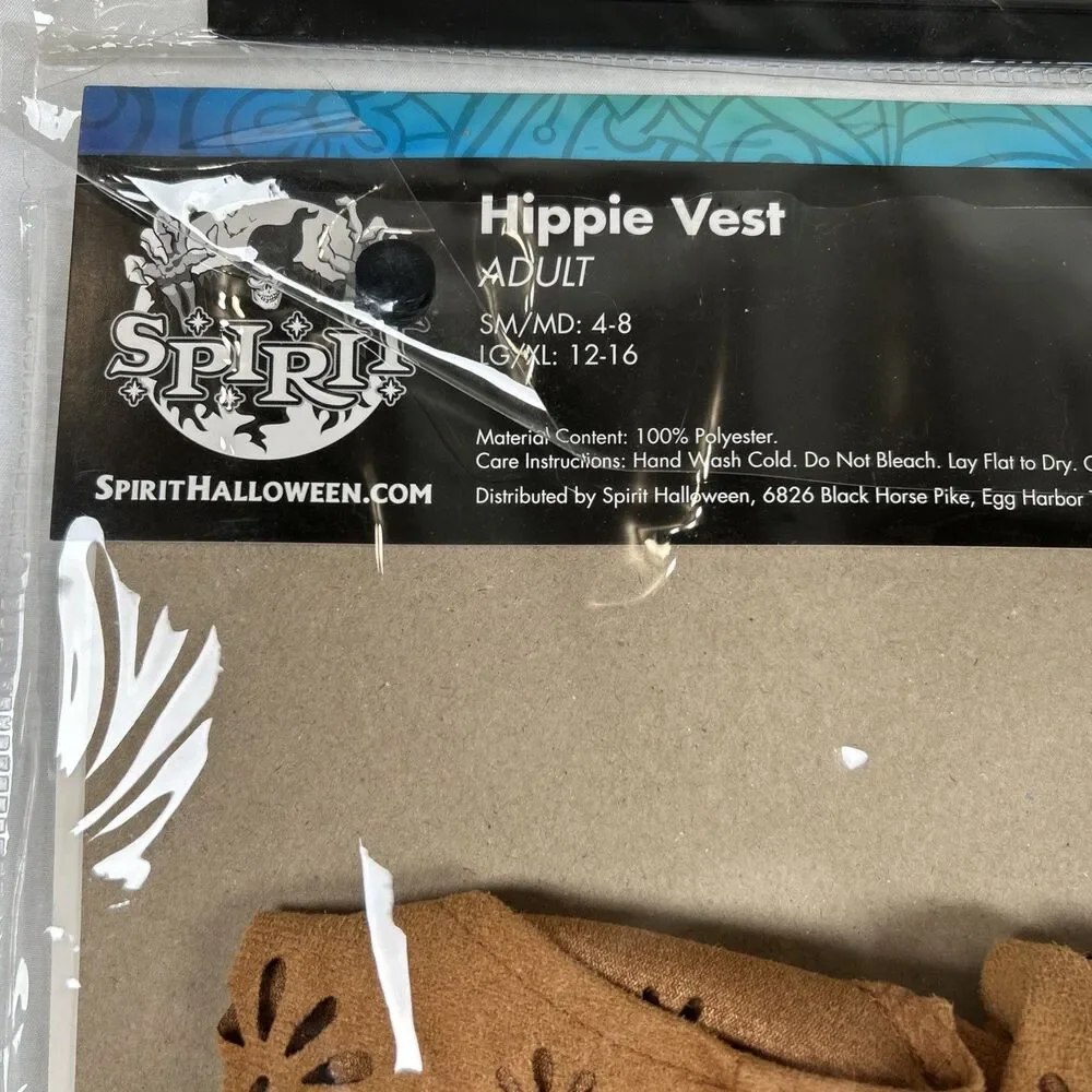 Sprit Hippie Vest Halloween Costume Adults S/M Brown Fringe Tassels 60’s Peace - Picture 6 of 6
